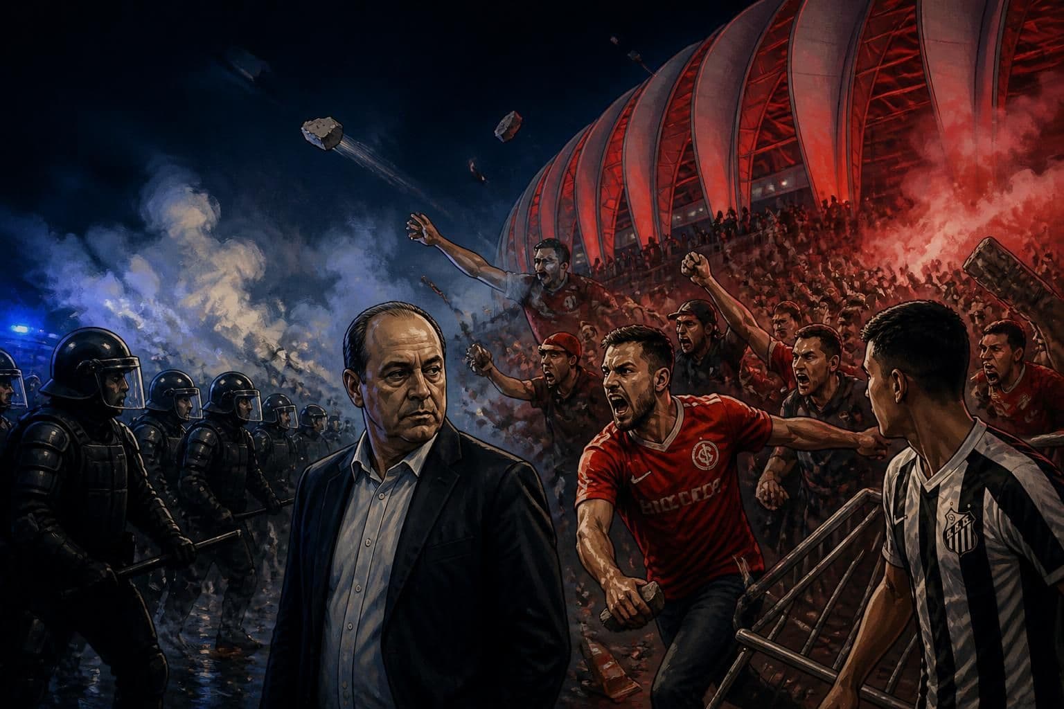 Torcida do Inter tenta invadir Beira-Rio após derrota para o Santos