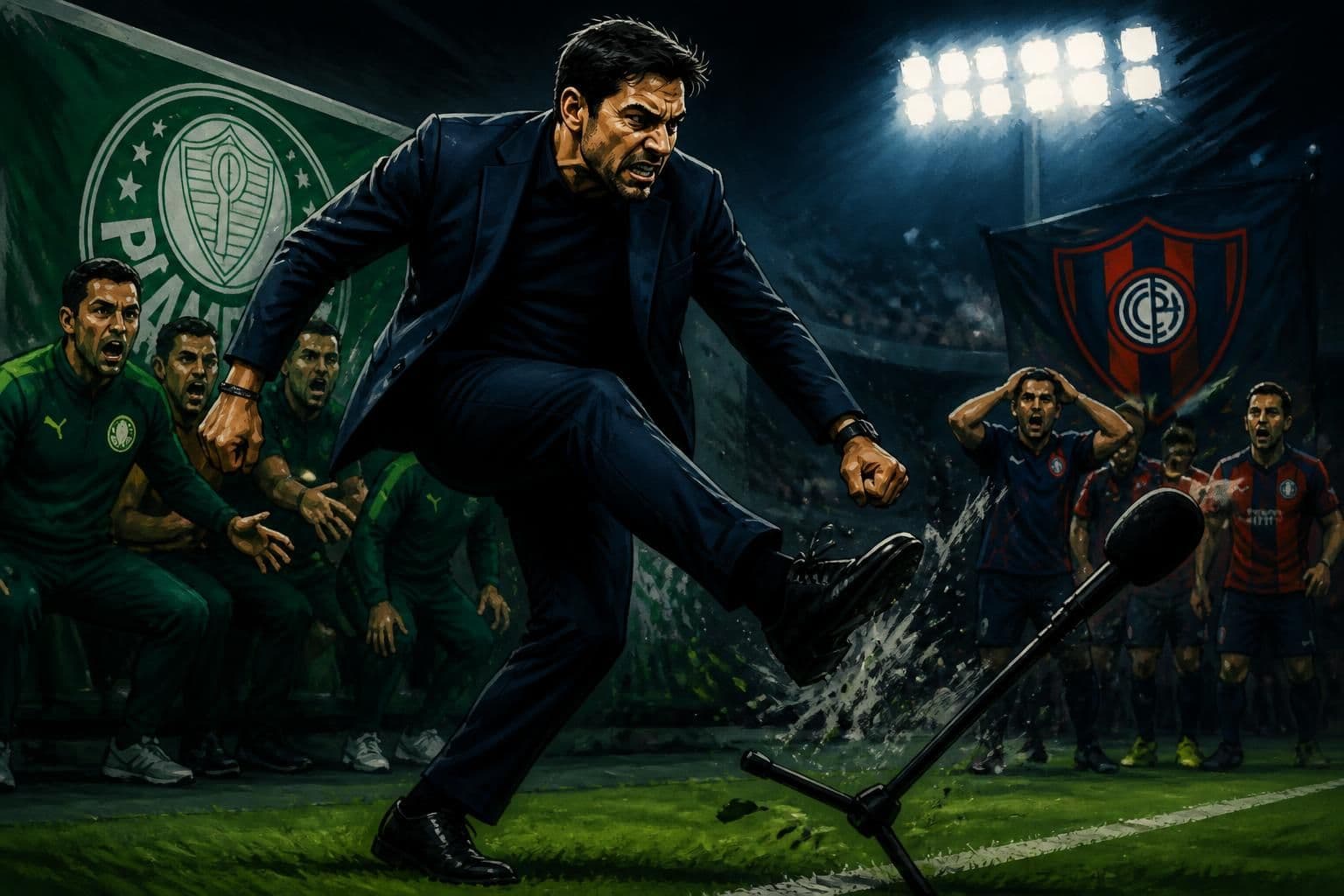 Abel Ferreira multado por chutar microfone na Libertadores